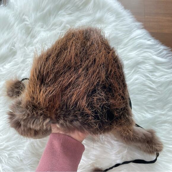 Handmade Ada M Wilson Alaskan Fox Trapper Hat Fox Fur Suede Leather Eskimo Black - Picture 4 of 8